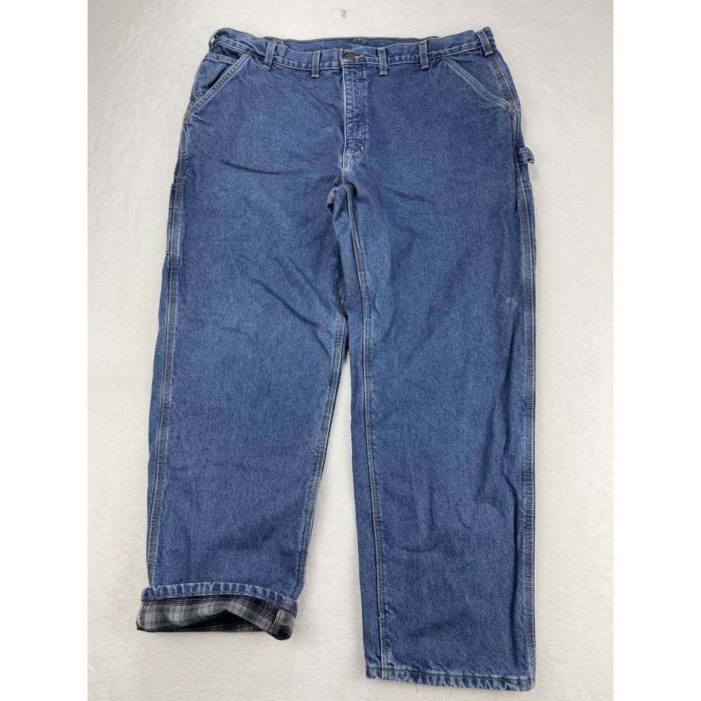 Carhartt Jeans Men 36x32 Blue Carpenter Flannel Lined B236 DST Dungaree Fit‎